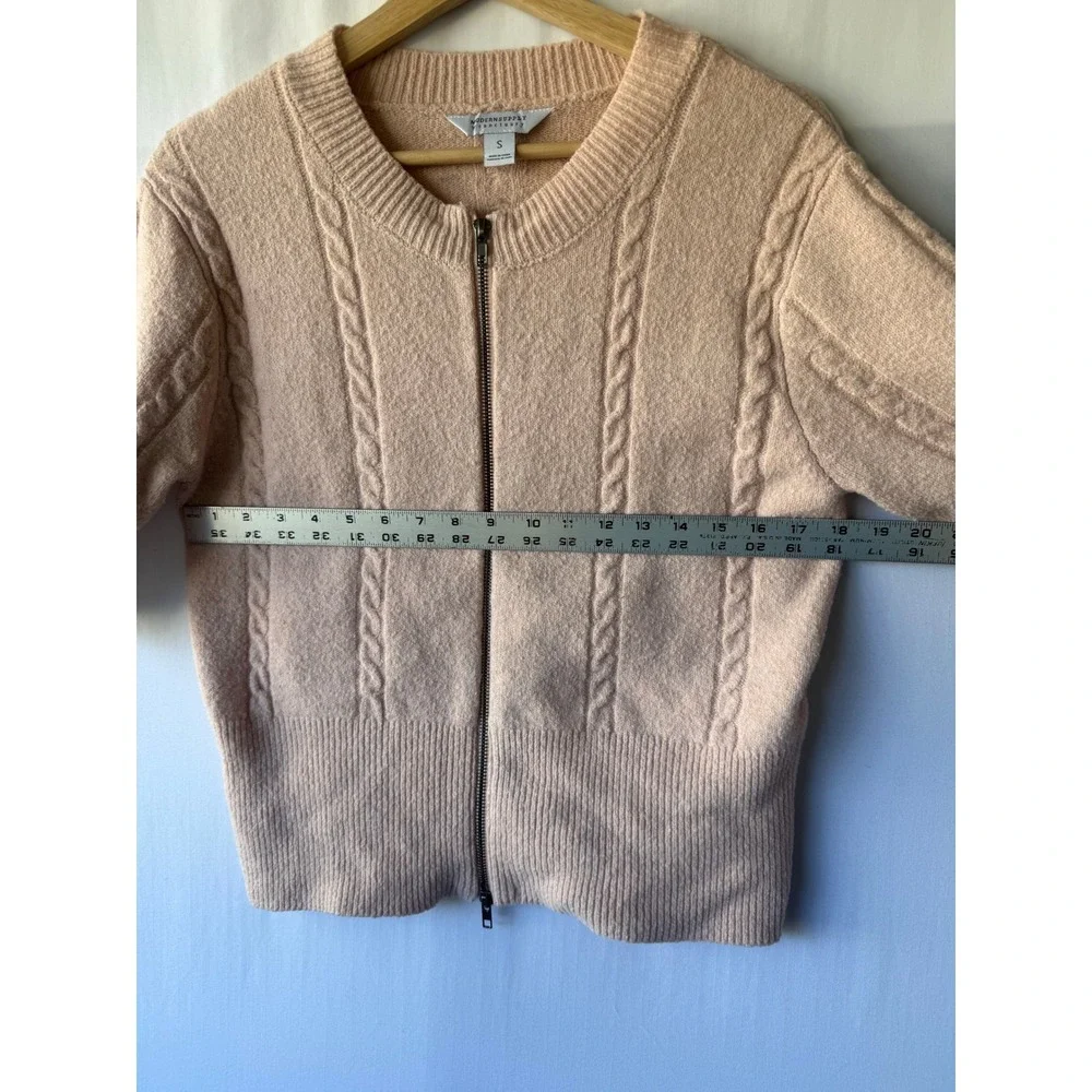Modern Supply by Sanctuary Peach‎ Cable Knit Zip Front Short Sleeve Sweater S